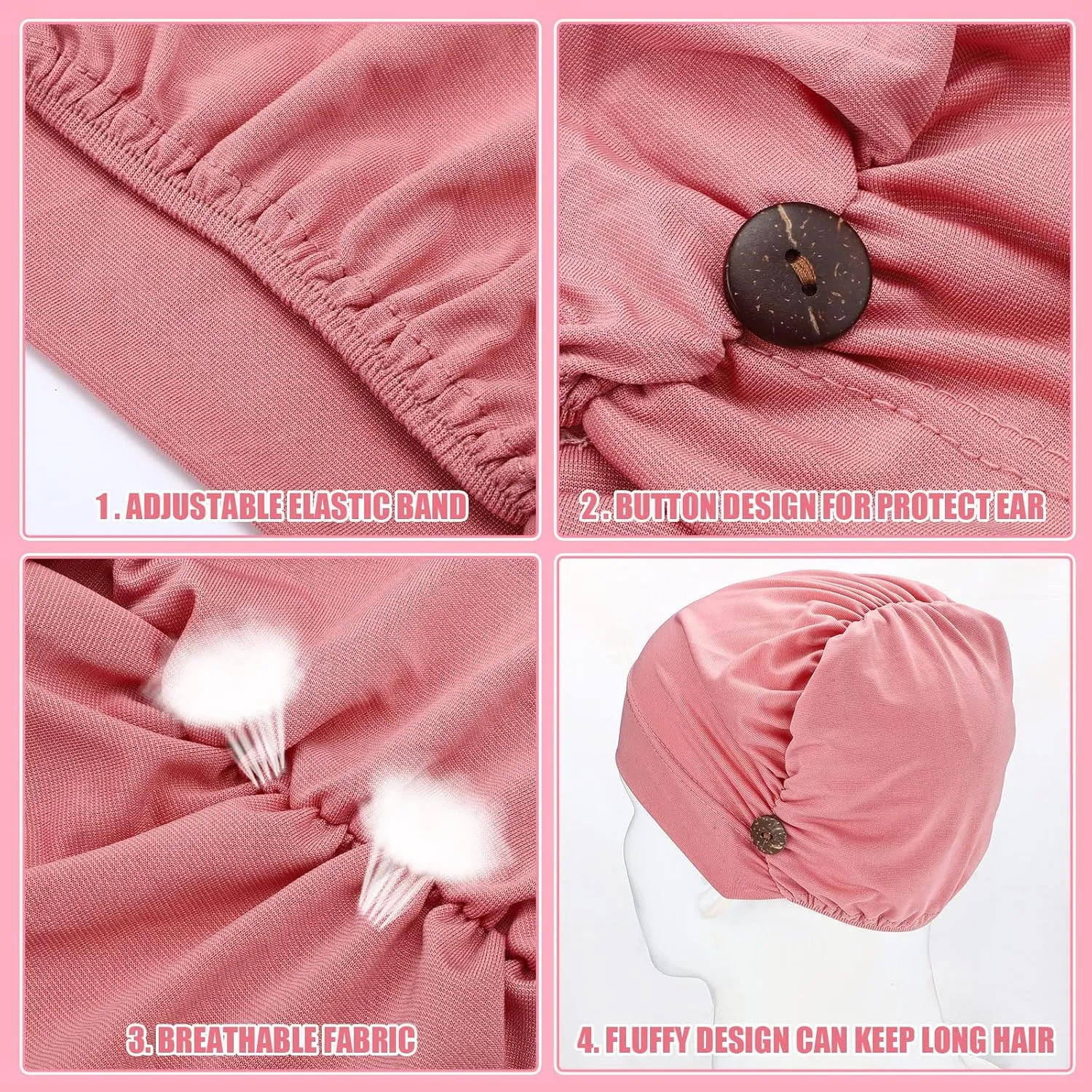 10 Pcs Soft Bouffant Caps with Buttons, Gourd-shape Caps Stretch Bouffant Hat Stretchy Headband Turban (Stylish Colors)