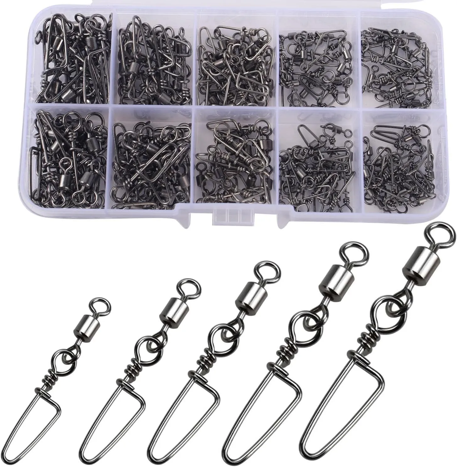 150pcs Fishing Snap Swivels Barrel Swivel with Coastlock Snap Stainless Swivel Corrosion Resistant Fishing Tackle Accessories Lure Line Connector for Saltwater Freshwater Fishing