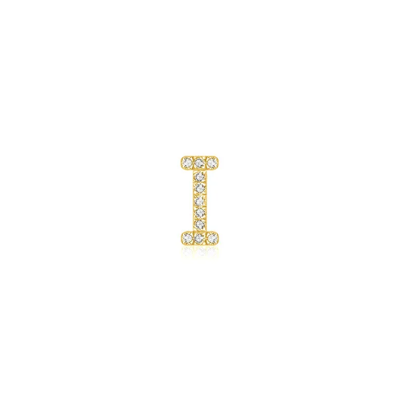18k Gold Initial Letter "I" Diamond Pandent   Necklace