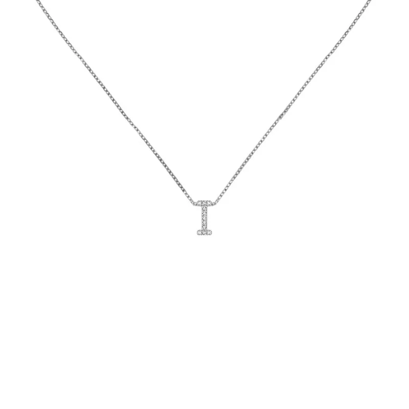 18k Gold Initial Letter "I" Diamond Pandent   Necklace