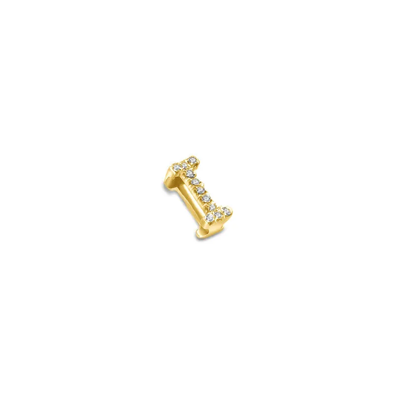 18k Gold Initial Letter "I" Diamond Pandent   Necklace