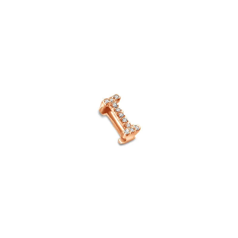 18k Gold Initial Letter "I" Diamond Pandent   Necklace