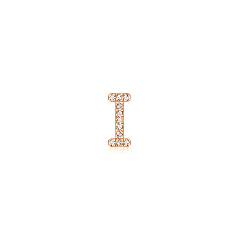 18k Gold Initial Letter "I" Diamond Pandent   Necklace