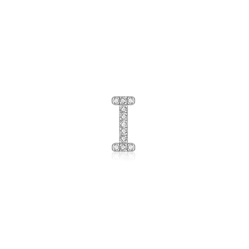 18k Gold Initial Letter "I" Diamond Pandent   Necklace