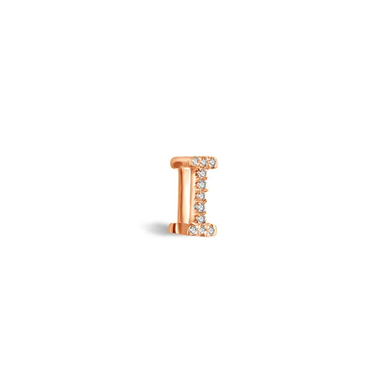18k Gold Initial Letter "I" Diamond Pandent   Necklace
