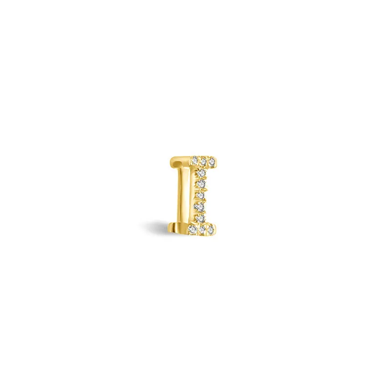 18k Gold Initial Letter "I" Diamond Pandent   Necklace