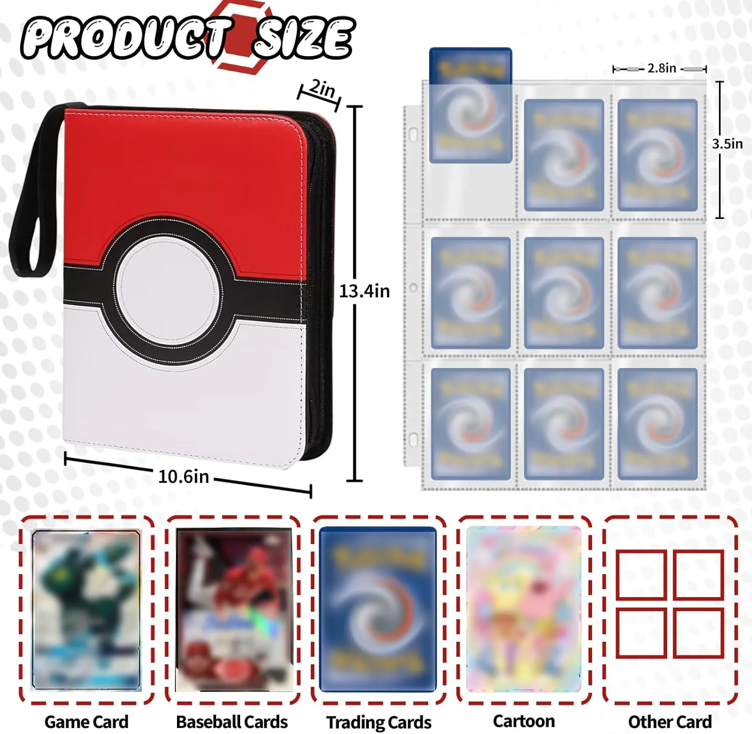 3 Ring Card binder with 50 Removable Sleeves, 9 Pocket Top Loader Binders Fits 900 Cards Collection Albums, Waterproof Trading Binders for Game Cards, Sports Cards, Baseball Cards