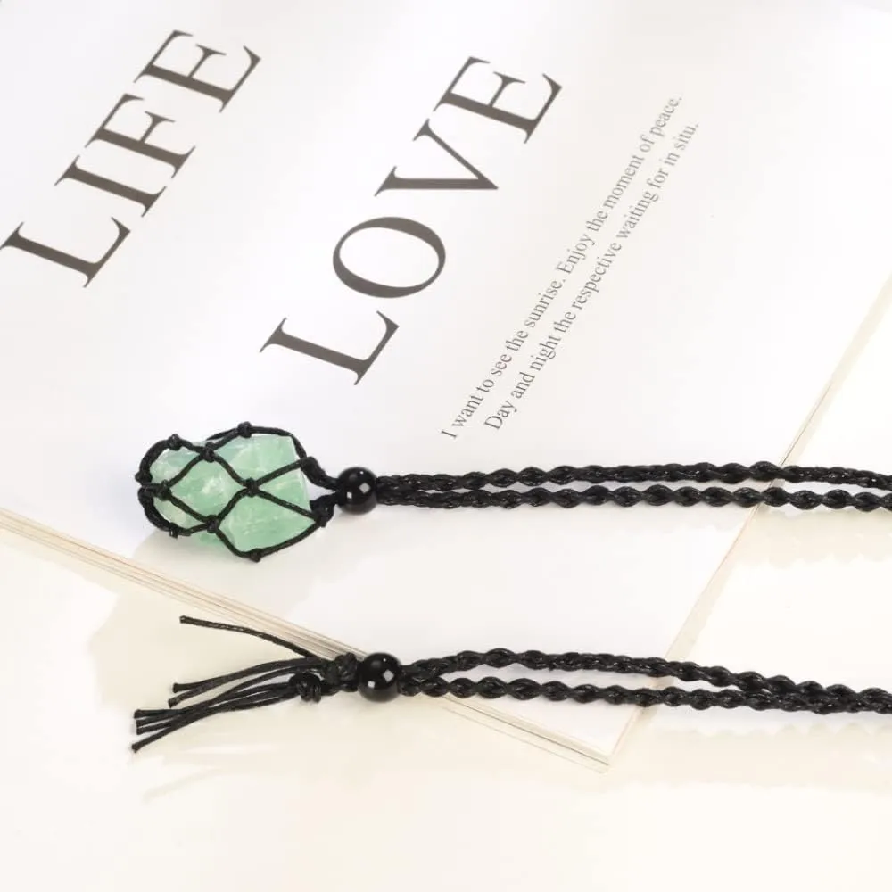 Anjiucc Natural Gemstone Crystal Pendant Necklace Stone Holder Necklace Cord Hand-Woven Necklace with Adjustable Length for Women Men