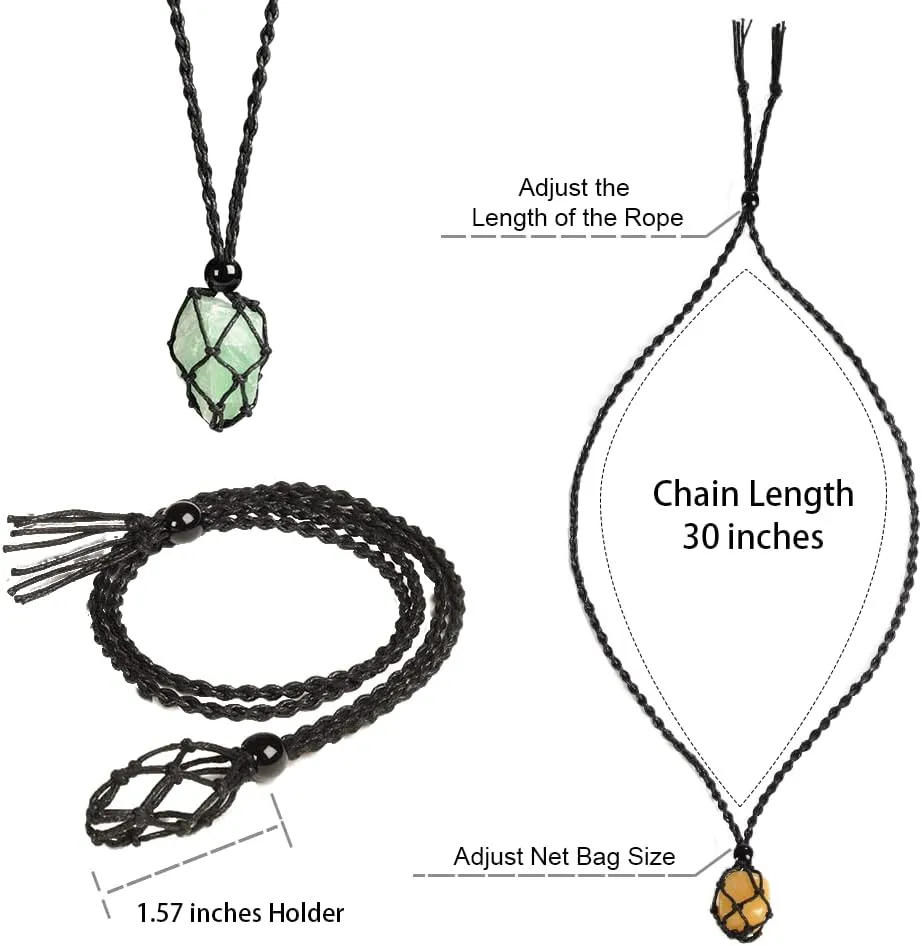 Anjiucc Natural Gemstone Crystal Pendant Necklace Stone Holder Necklace Cord Hand-Woven Necklace with Adjustable Length for Women Men
