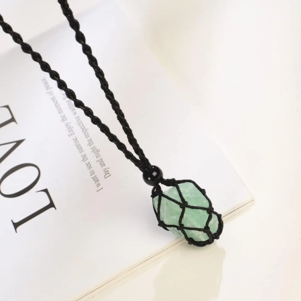 Anjiucc Natural Gemstone Crystal Pendant Necklace Stone Holder Necklace Cord Hand-Woven Necklace with Adjustable Length for Women Men