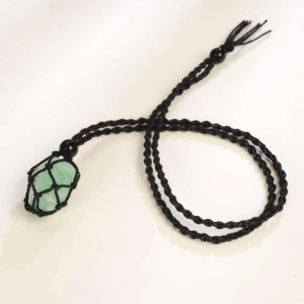 Anjiucc Natural Gemstone Crystal Pendant Necklace Stone Holder Necklace Cord Hand-Woven Necklace with Adjustable Length for Women Men
