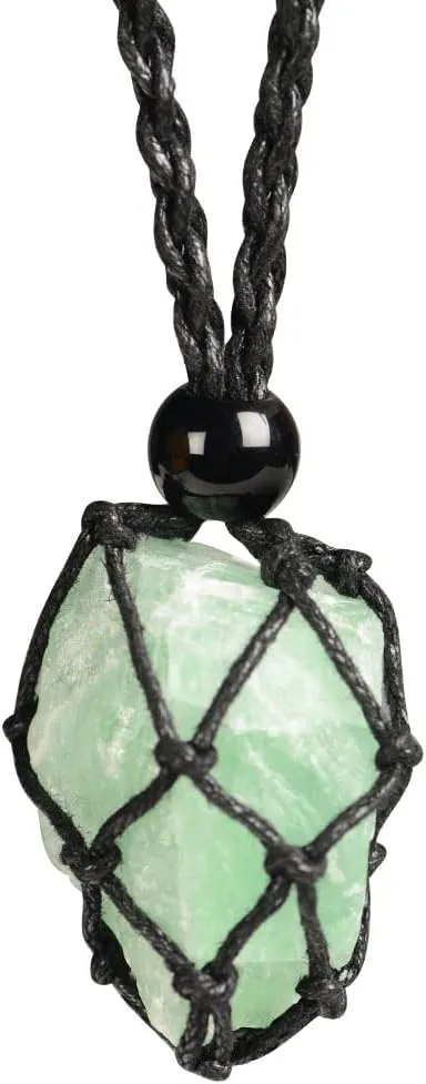 Anjiucc Natural Gemstone Crystal Pendant Necklace Stone Holder Necklace Cord Hand-Woven Necklace with Adjustable Length for Women Men