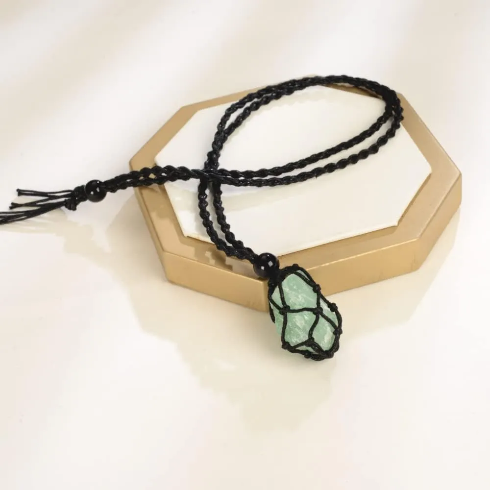 Anjiucc Natural Gemstone Crystal Pendant Necklace Stone Holder Necklace Cord Hand-Woven Necklace with Adjustable Length for Women Men