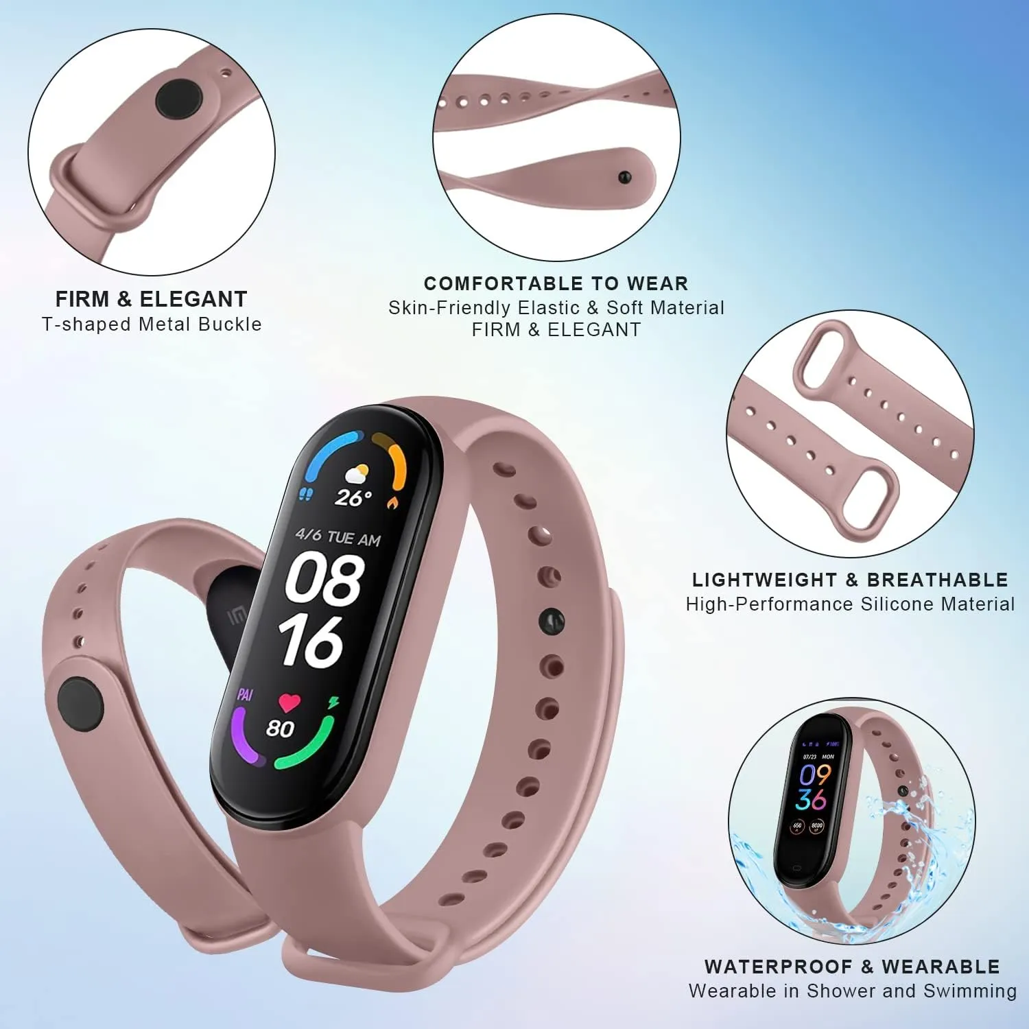 Bands for Amazfit Band 5 Replacement Strap Women Men, 2 PACK Silicone Sport Strap Compatible with Amazfit Band 5 Wristband Watchband Accessories