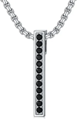Bar Necklace 925 Sterling Silver Black Cubic Zircon Bar Pendant Necklace Jewelry for Men Women