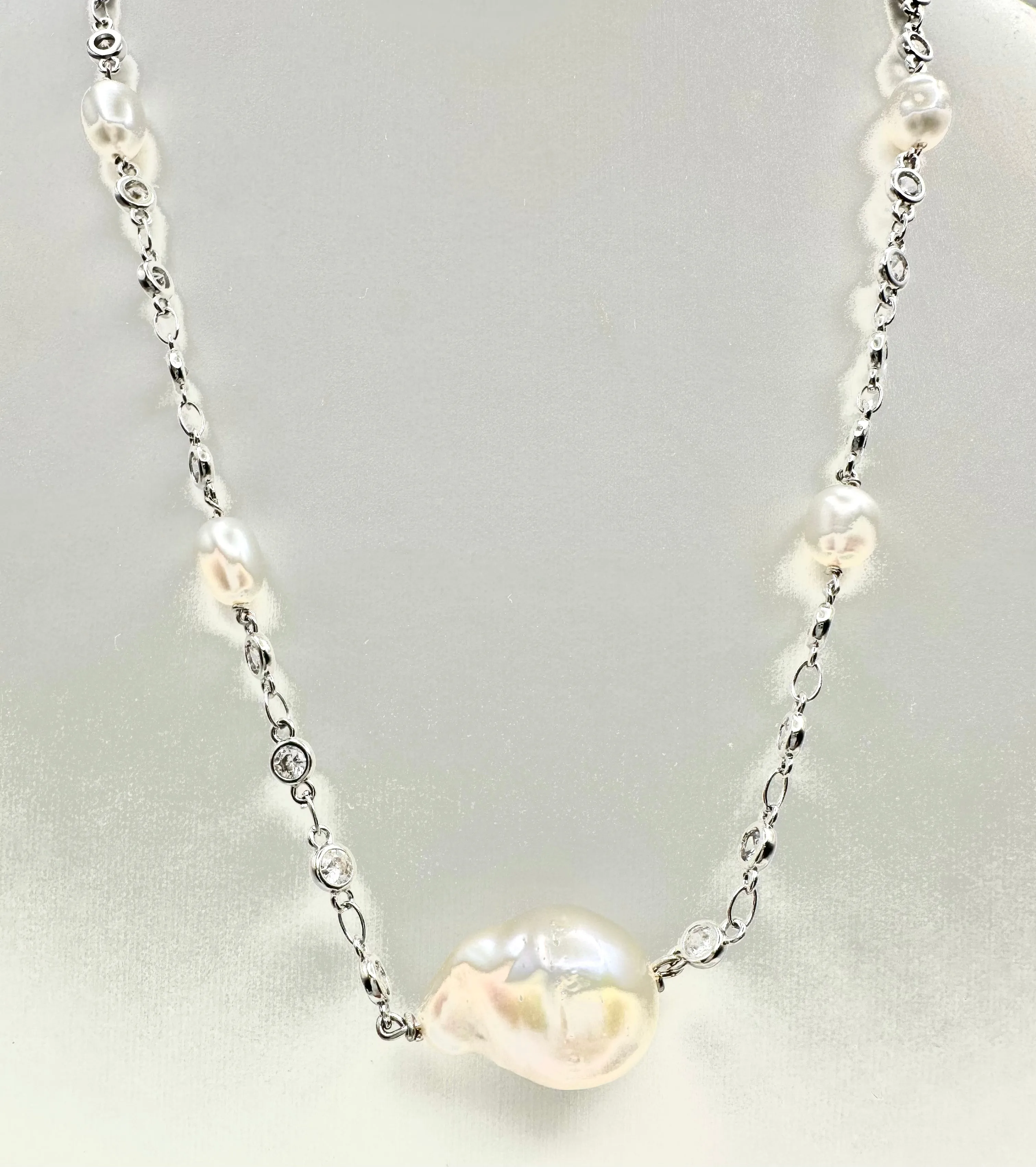 Baroque Pearl & CZ Link Necklace
