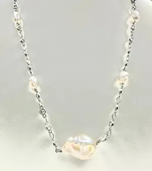 Baroque Pearl & CZ Link Necklace