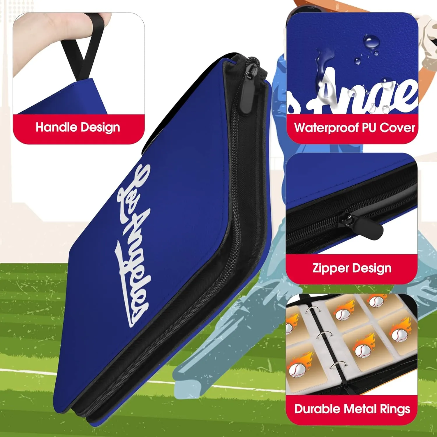 Baseball Card Binder With Sleeves 400 Pocket, Los Angeles Card Holder for Trading Cards, Collector Album Sports 3 Ring Binder Storage Book Folder Organizer for Kids Gift