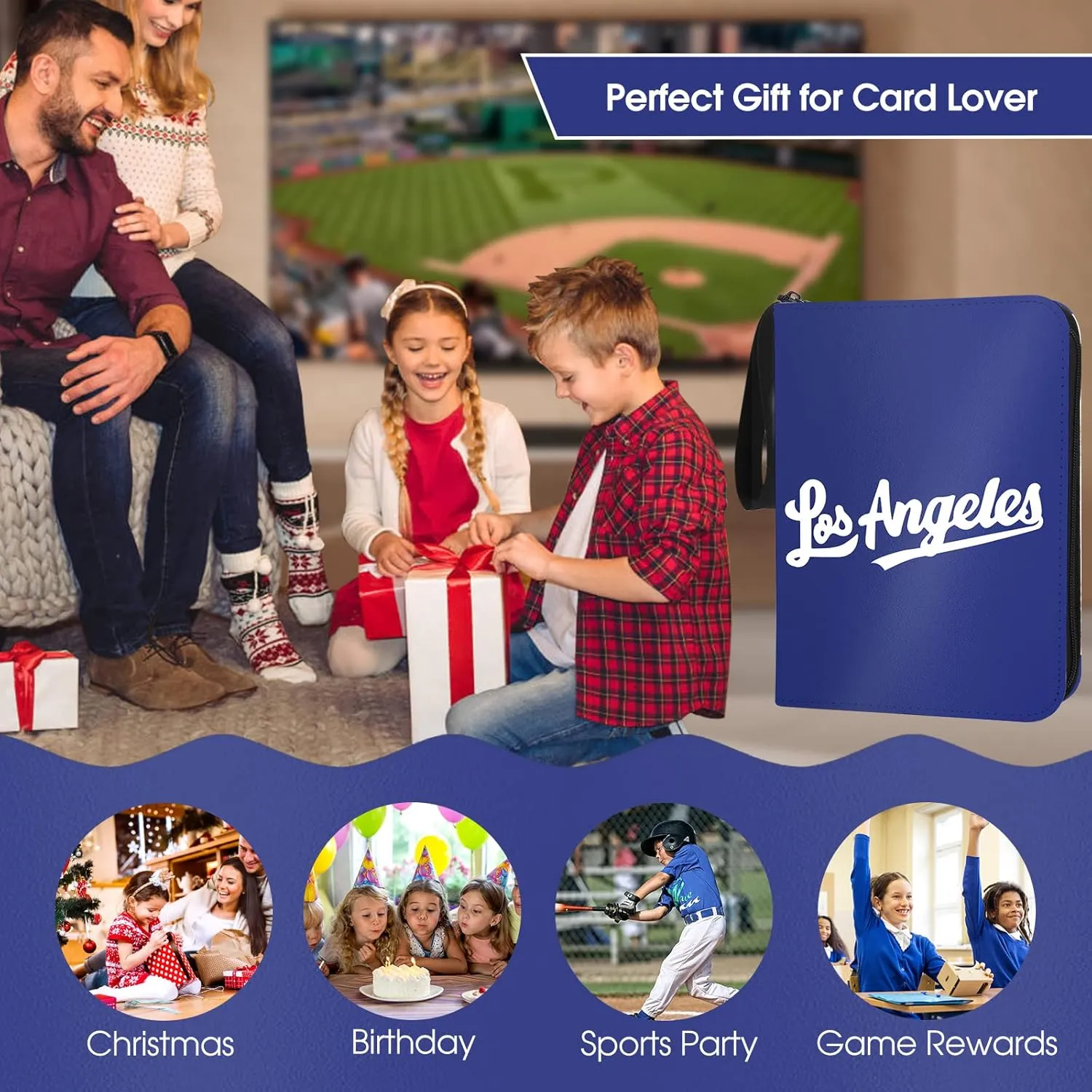 Baseball Card Binder With Sleeves 400 Pocket, Los Angeles Card Holder for Trading Cards, Collector Album Sports 3 Ring Binder Storage Book Folder Organizer for Kids Gift