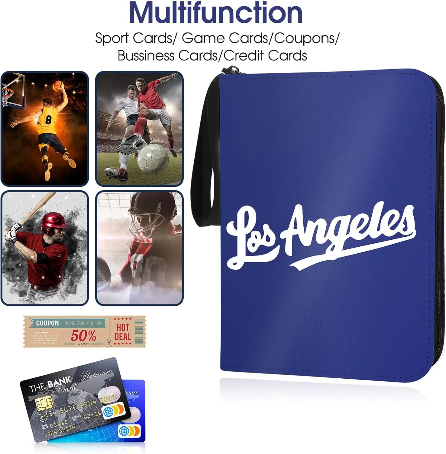 Baseball Card Binder With Sleeves 400 Pocket, Los Angeles Card Holder for Trading Cards, Collector Album Sports 3 Ring Binder Storage Book Folder Organizer for Kids Gift