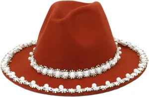 Big Pearl Fedora Hat Monochrome Ladies Fedora Hat Stage Party Photography Jazz Hat 20 56-58cm