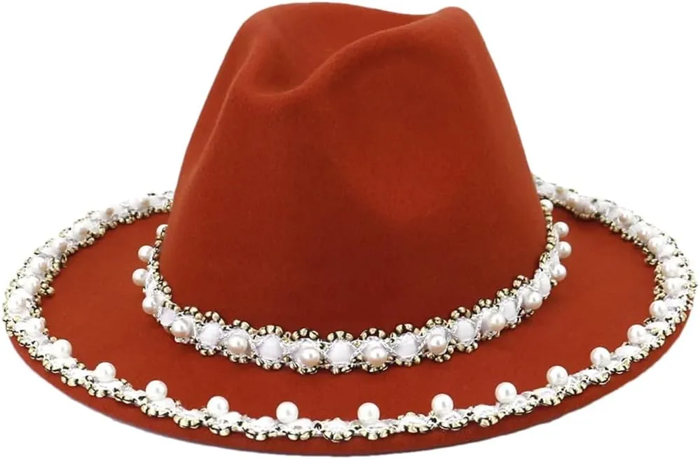 Big Pearl Fedora Hat Monochrome Ladies Fedora Hat Stage Party Photography Jazz Hat 20 56-58cm