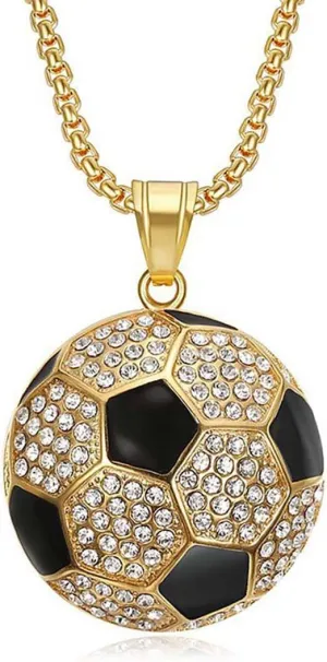Bling Baseball Soccer CZ Iced-out Sports Pendant Necklace Stainless Steel Gold-plated 3D Balls Necklace Cool Chain Statement Simple Y2K Athlete Hiphop Jewelry