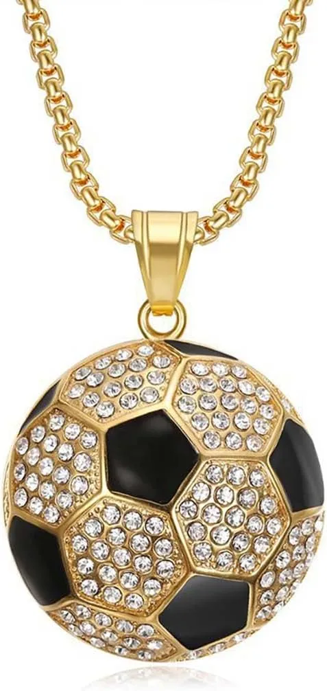 Bling Baseball Soccer CZ Iced-out Sports Pendant Necklace Stainless Steel Gold-plated 3D Balls Necklace Cool Chain Statement Simple Y2K Athlete Hiphop Jewelry
