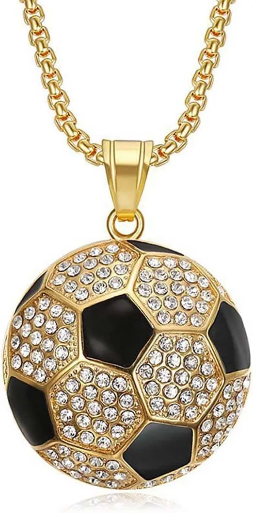 Bling Baseball Soccer CZ Iced-out Sports Pendant Necklace Stainless Steel Gold-plated 3D Balls Necklace Cool Chain Statement Simple Y2K Athlete Hiphop Jewelry