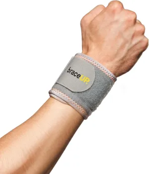 BraceUP Wrist Compression Strap and Wrist Wrap Wrist Band, Brace for Tendonitis, Tennis, Gym, Workout, One Size Adjustable (Silver), 1 PC