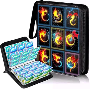 Card Binder-9 Pocket,trading card binder 50 Removable Sleeves,900 Pockets Card Holder Album,PU surface is waterproof and wear-resistant trading card file,Collecting tcg binder cards(Dragon A)
