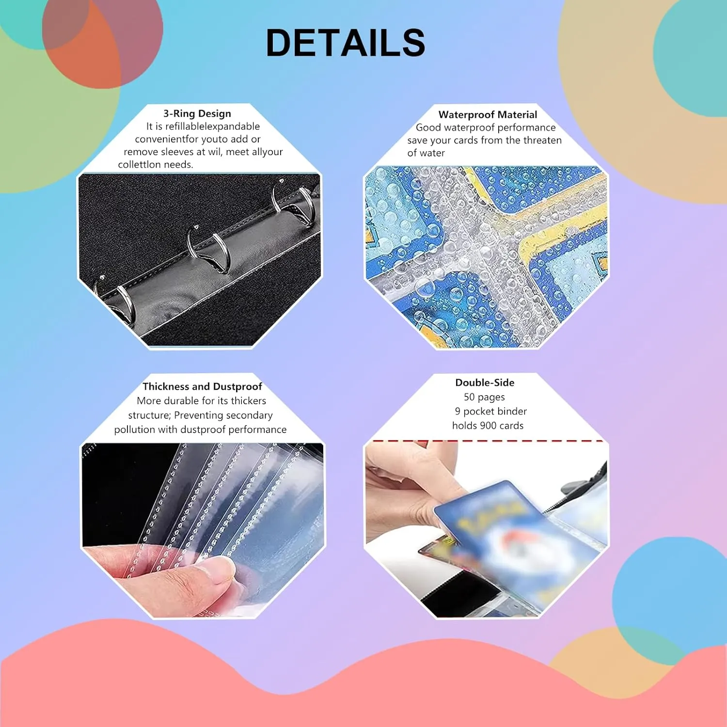 Card Binder-9 Pocket,trading card binder 50 Removable Sleeves,900 Pockets Card Holder Album,PU surface is waterproof and wear-resistant trading card file,Collecting tcg binder cards(Dragon A)