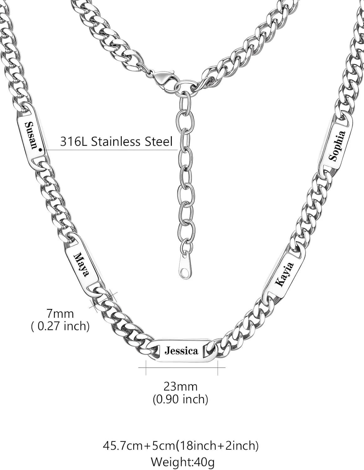 Custom4U Personalized Stainless Steel Cuban Link Chain for Men Women, 5mm/7mm Width Engraving 1-5 Names Cuban Chain Necklace, Steel/14K Gold Plated/Black Fathers Day Gift Hip Hop Jewelry Send Gift Box