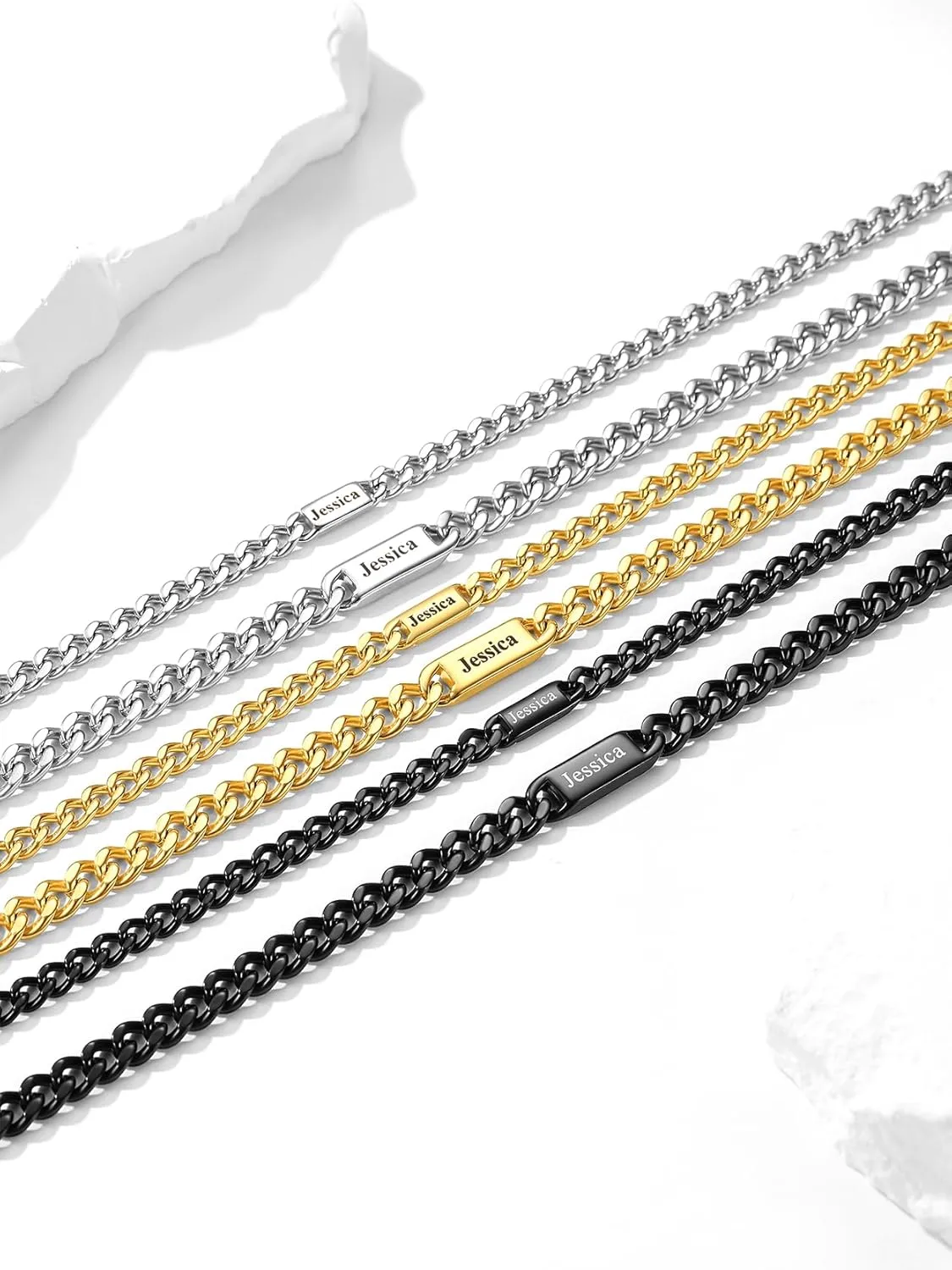 Custom4U Personalized Stainless Steel Cuban Link Chain for Men Women, 5mm/7mm Width Engraving 1-5 Names Cuban Chain Necklace, Steel/14K Gold Plated/Black Fathers Day Gift Hip Hop Jewelry Send Gift Box