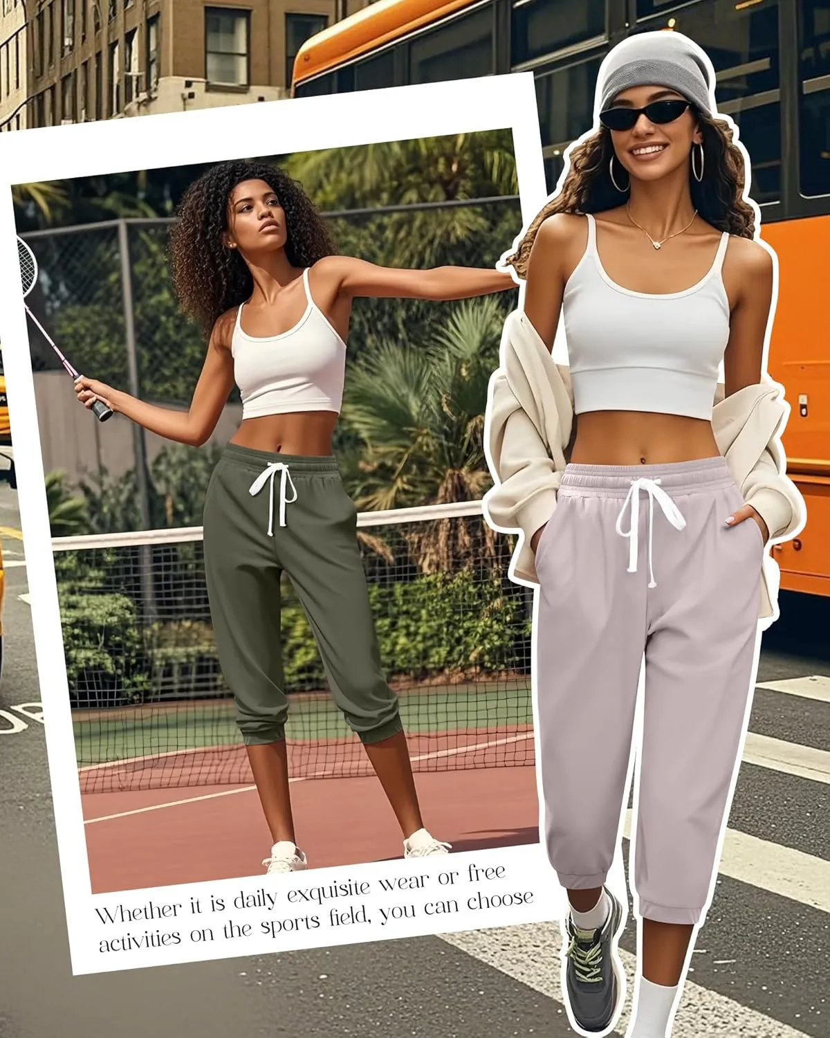 Ficerd 3 Pcs Women's Capri Sweatpants Joggers Summer Casual Sports Cropped Lounge Pants High Waisted Athletic with Pockets