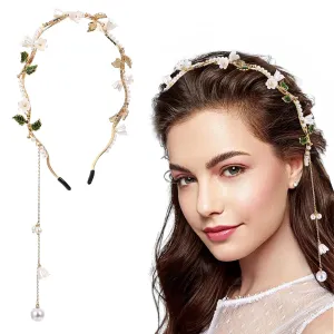 Flower Crown Boho Flower Headband for Women Girls, Princess Floral Headbands Hair Vine Gold Leaf Fairy Crowns Wedding Renaissance Accessories Headpiece Bridal Crown