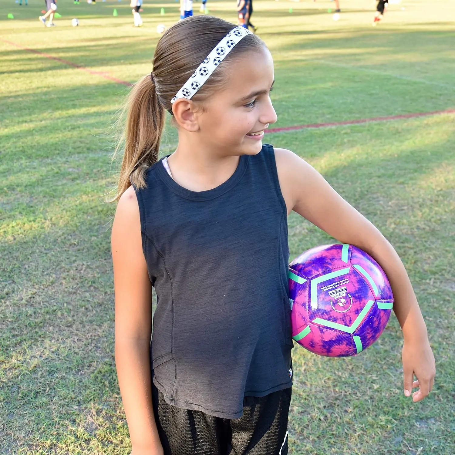 FROG SAC 4 Soccer Headbands for Girls - Adjustable No Slip Sport Head Bands for Kids, Thin Athletic Stretch Elastic Headband Set, Nonslip Fabric Youth Sports Hair Band Accessories