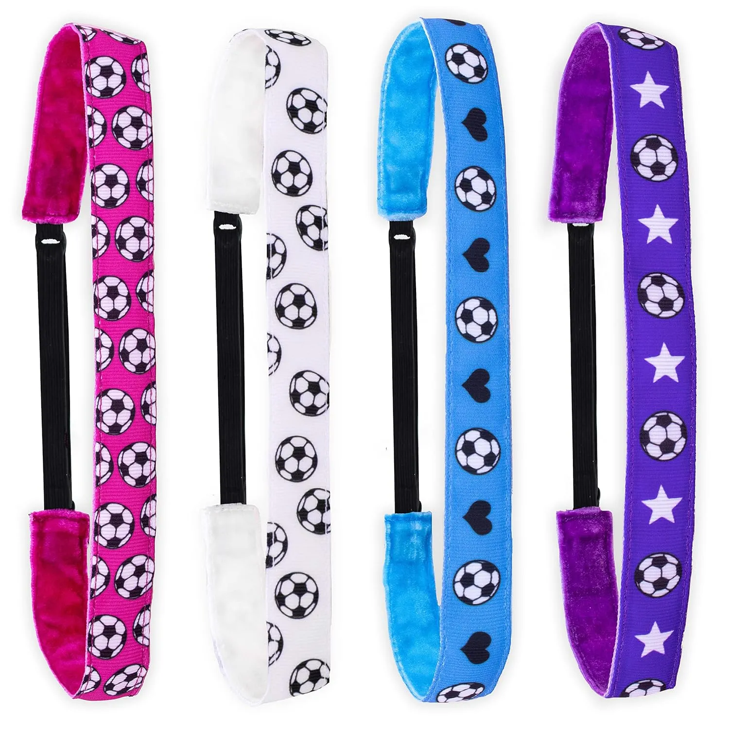 FROG SAC 4 Soccer Headbands for Girls - Adjustable No Slip Sport Head Bands for Kids, Thin Athletic Stretch Elastic Headband Set, Nonslip Fabric Youth Sports Hair Band Accessories
