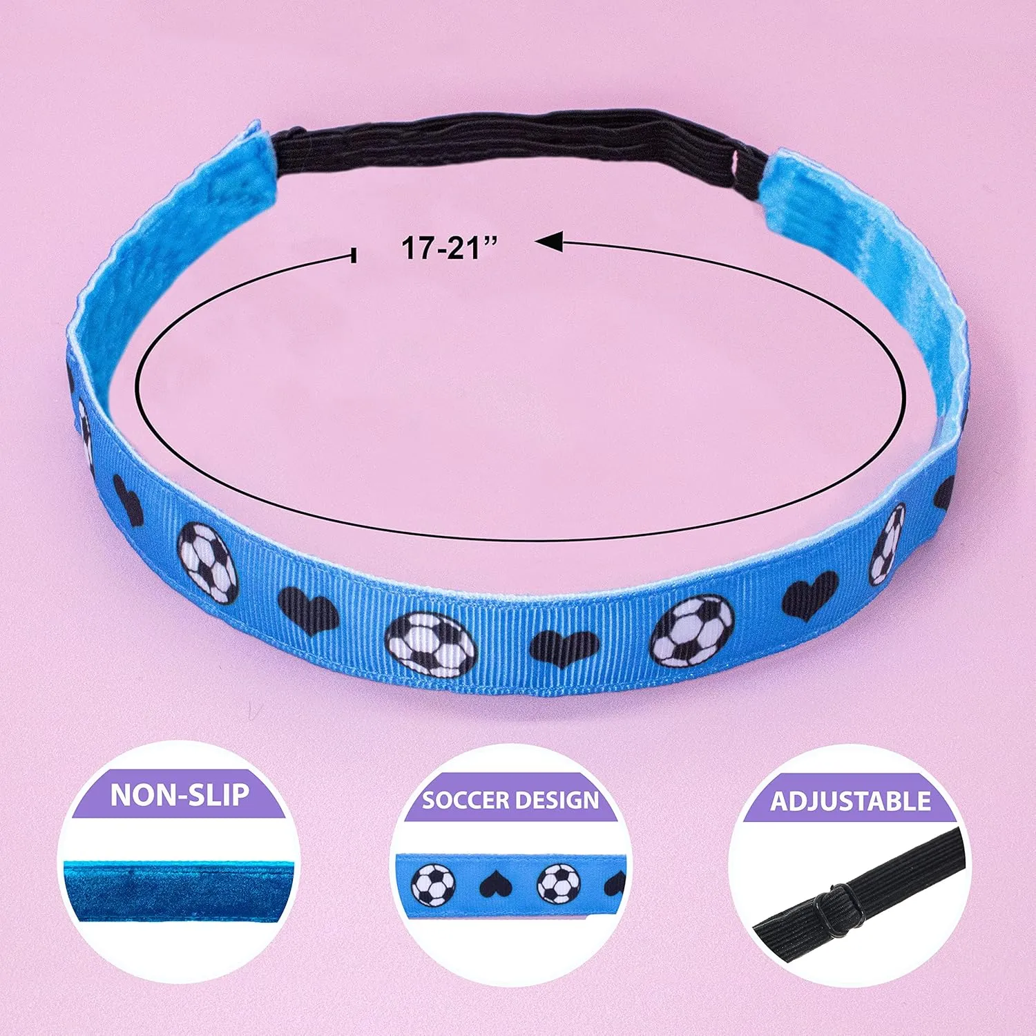 FROG SAC 4 Soccer Headbands for Girls - Adjustable No Slip Sport Head Bands for Kids, Thin Athletic Stretch Elastic Headband Set, Nonslip Fabric Youth Sports Hair Band Accessories