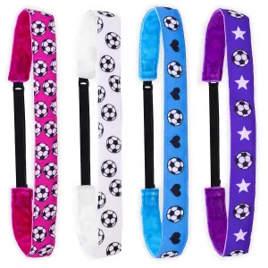 FROG SAC 4 Soccer Headbands for Girls - Adjustable No Slip Sport Head Bands for Kids, Thin Athletic Stretch Elastic Headband Set, Nonslip Fabric Youth Sports Hair Band Accessories