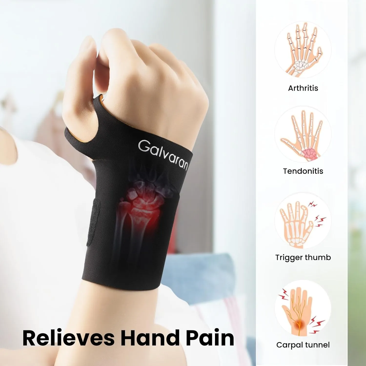 Galvaran Carpal Tunnel Ultra-Thin Wrist brace, Adjustable Compression Wrist wrap for Tendonitis,carpal Tunnel SyndromeArthritis, Repetitive Strain Injury SturdyBreathable(Black)