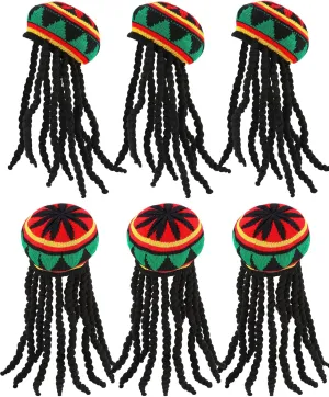 Hicarer 6 Pcs Halloween Rasta Hat with Black Dreadlocks Rasta Wig with Cap Reggae Jamaican Hat with Long Braided Synthetic Hair for Party Costume Accessory