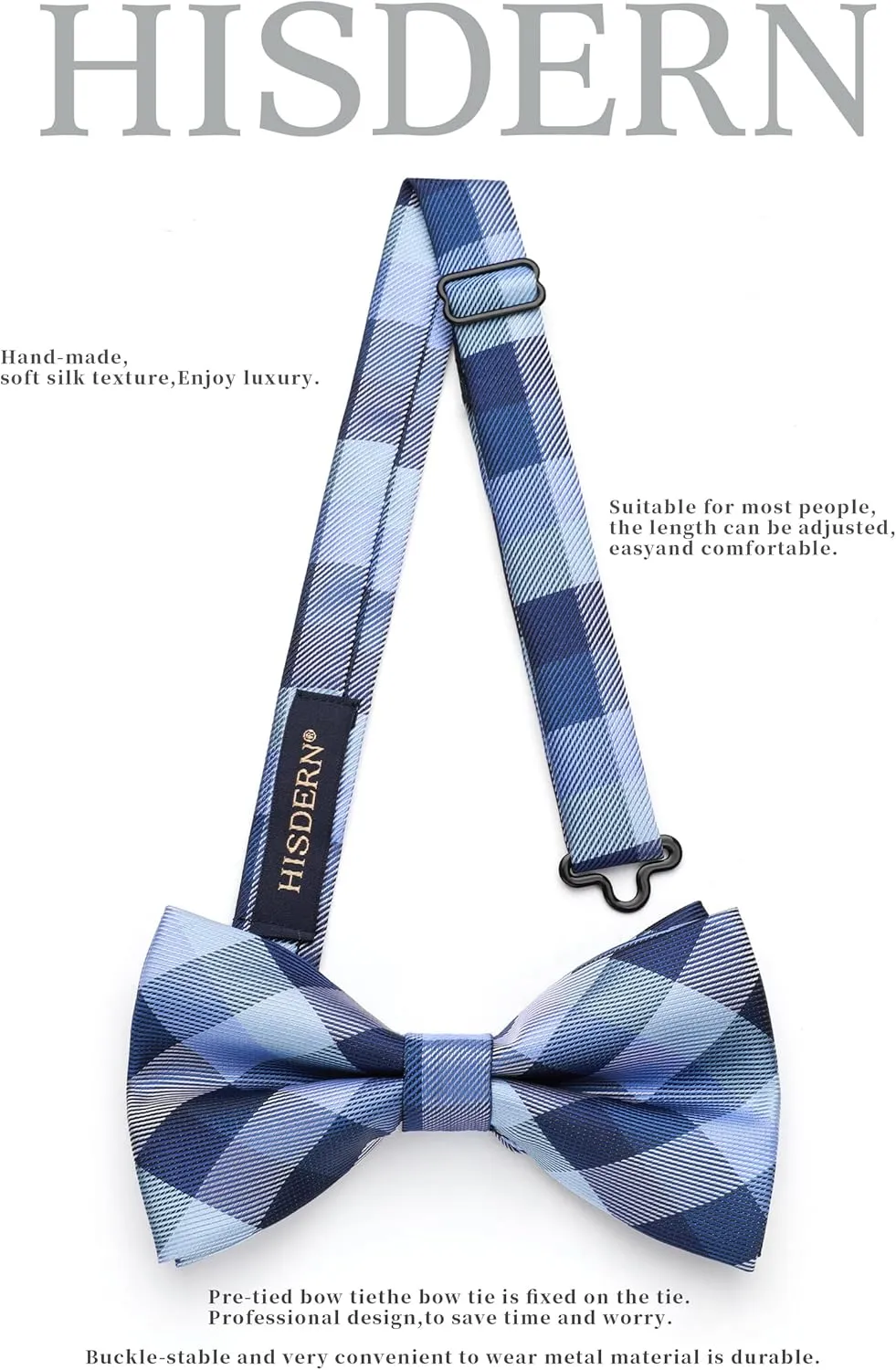 HISDERN Bow Ties for Men Pretied Bowties Classic Formal Business Bow Tie Adjustable Tuxedo Bowtie for Wedding Party
