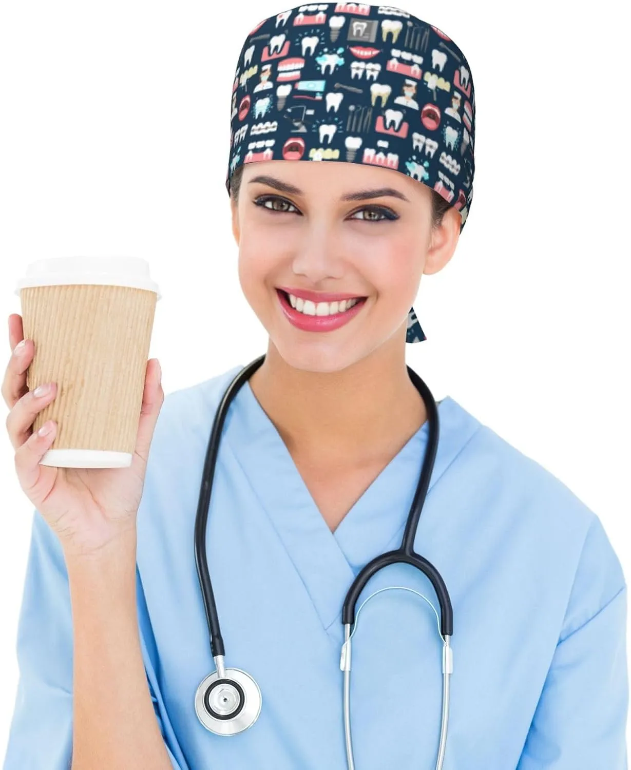 Medical and Health Care Working Caps with Sweatband Adjustable Tie Back Hat Headgear Beanie
