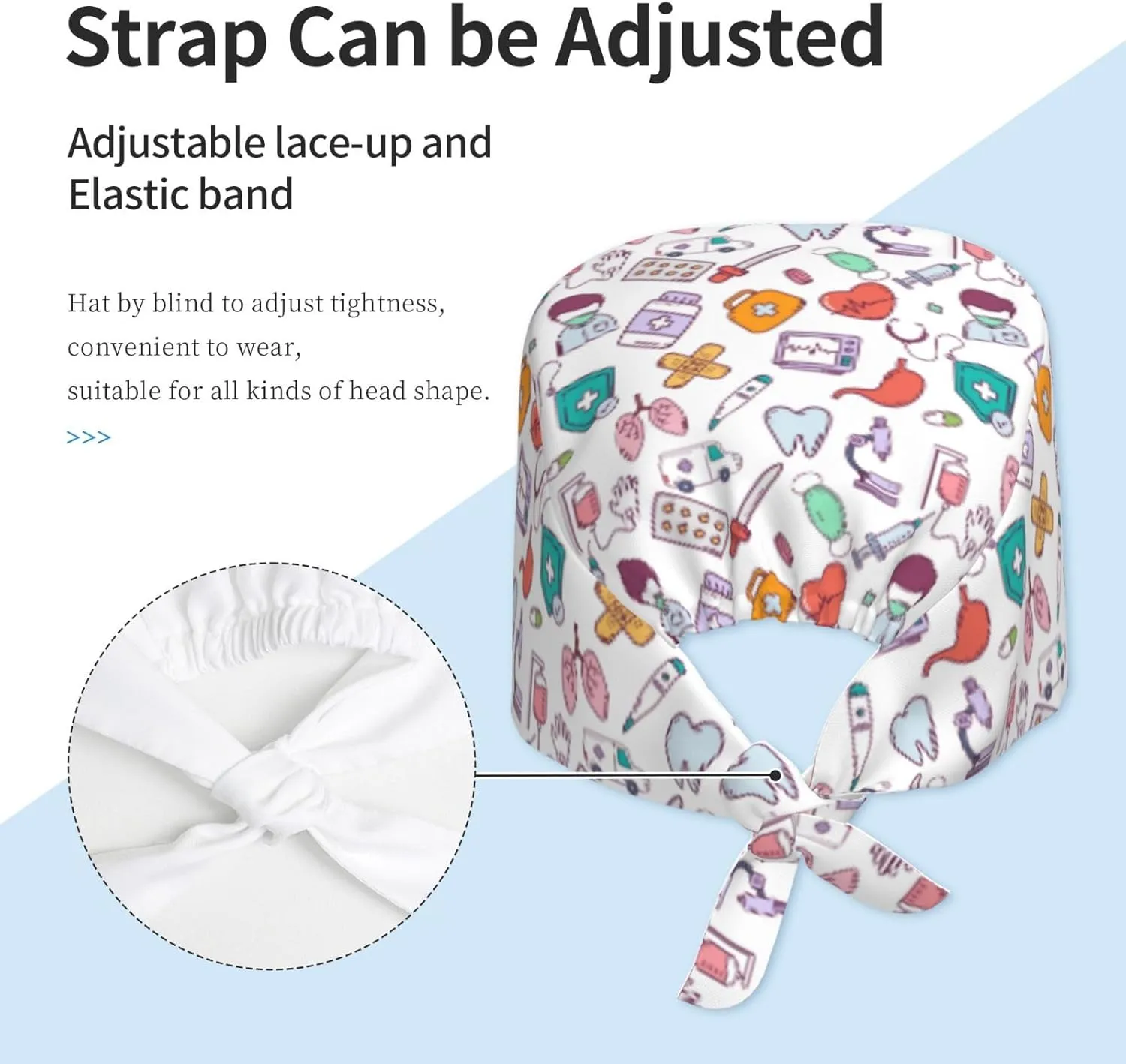 Medical and Health Care Working Caps with Sweatband Adjustable Tie Back Hat Headgear Beanie