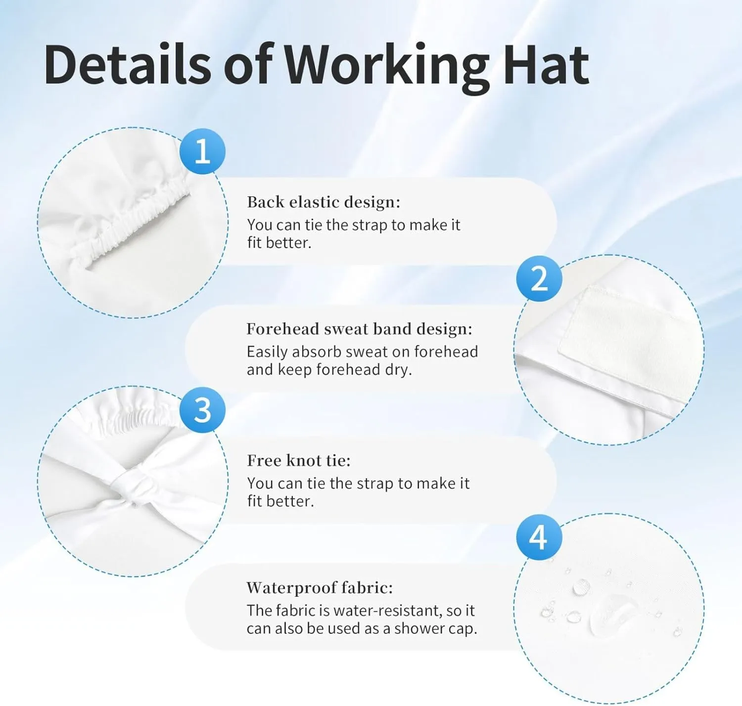 Medical and Health Care Working Caps with Sweatband Adjustable Tie Back Hat Headgear Beanie