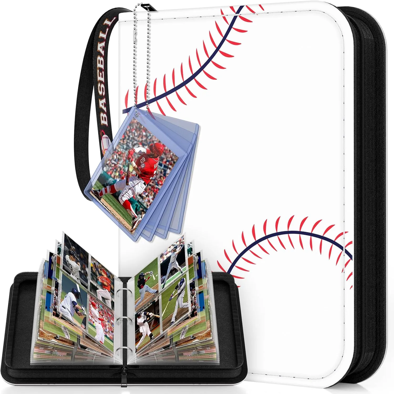 Mlikero Baseball Card Binder 440 Pocket, Trading Card Binder with Card Display Design, Premium Basketball Card Holder with Sports Pattern Wristband Fit for Topps Baseball Cards 2025