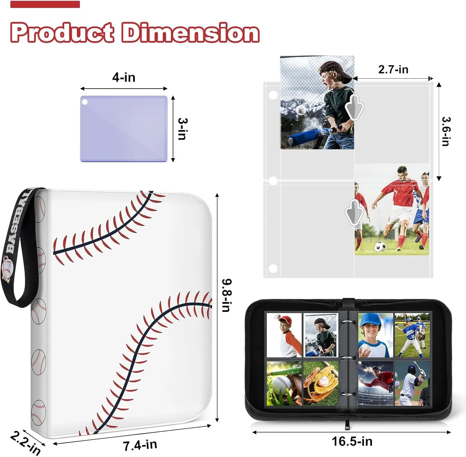 Mlikero Baseball Card Binder 440 Pocket, Trading Card Binder with Card Display Design, Premium Basketball Card Holder with Sports Pattern Wristband Fit for Topps Baseball Cards 2025