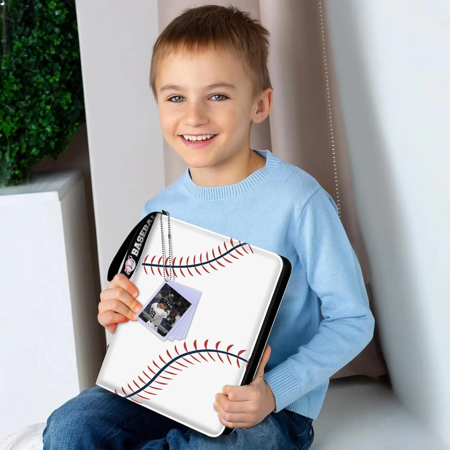 Mlikero Baseball Card Binder 440 Pocket, Trading Card Binder with Card Display Design, Premium Basketball Card Holder with Sports Pattern Wristband Fit for Topps Baseball Cards 2025