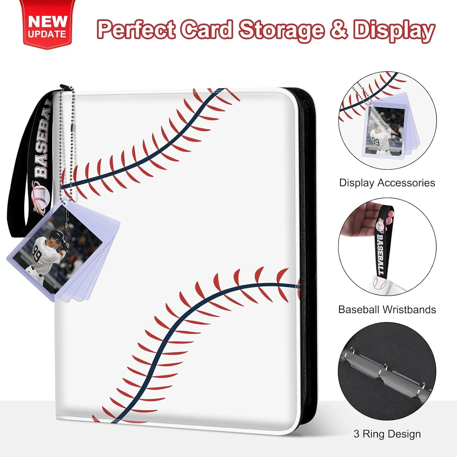 Mlikero Baseball Card Binder 440 Pocket, Trading Card Binder with Card Display Design, Premium Basketball Card Holder with Sports Pattern Wristband Fit for Topps Baseball Cards 2025